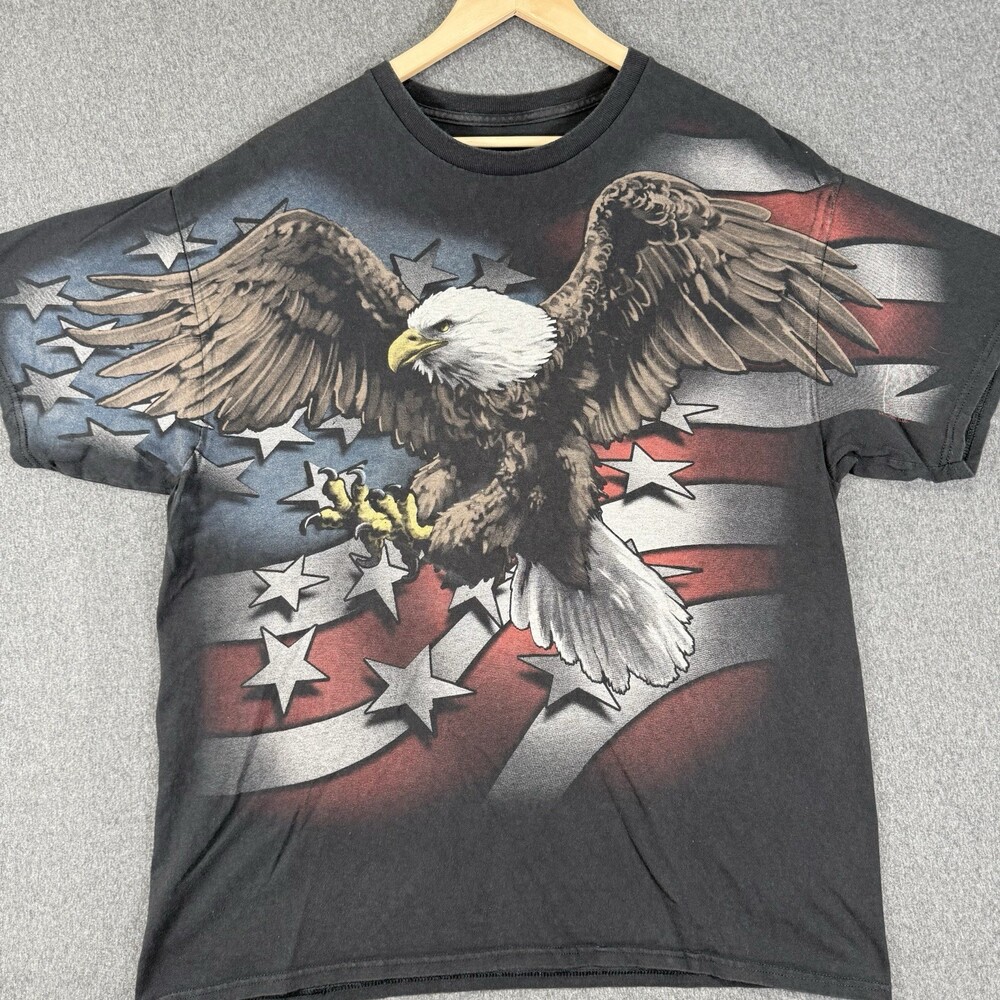 Liquid Blue T Shirt Mens XL Black Bald Eagle American Flag Patriotic Graphic
